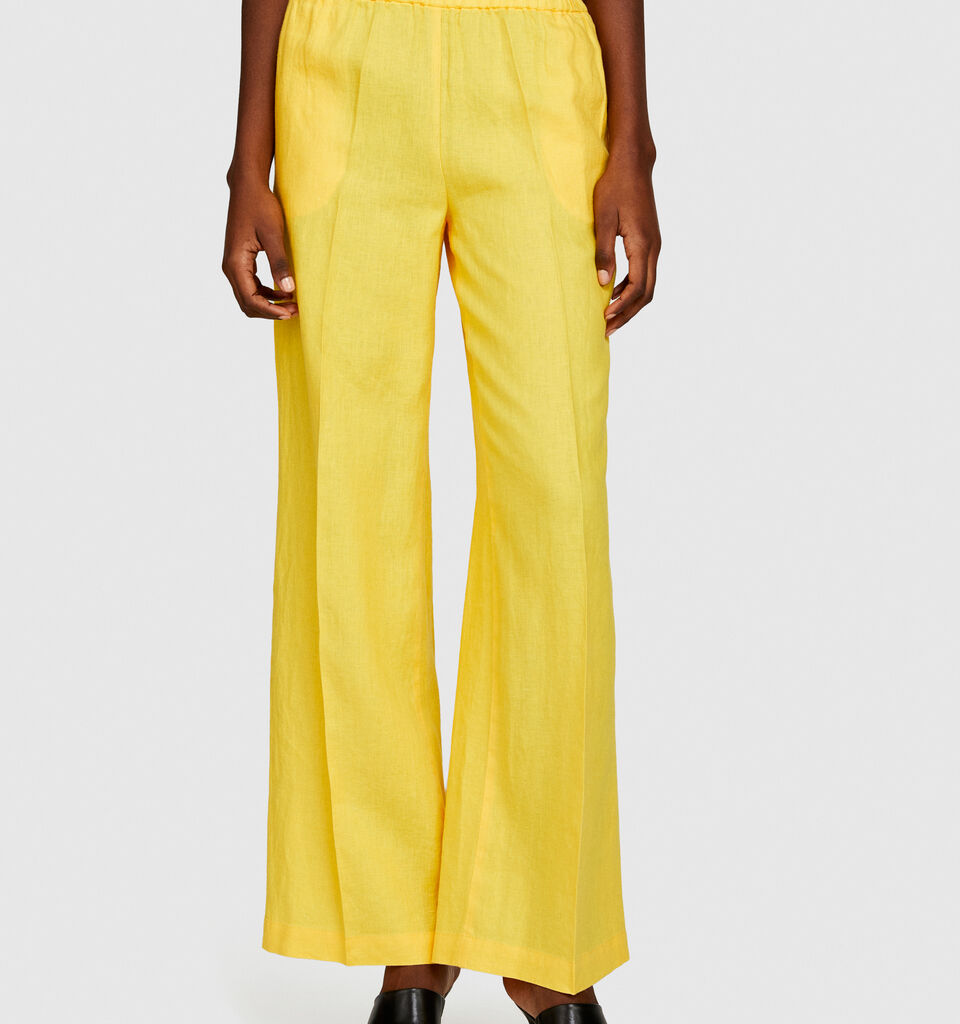 100% linen flare fit trousers - women's flared trousers - Yellow | Sisley image number 4